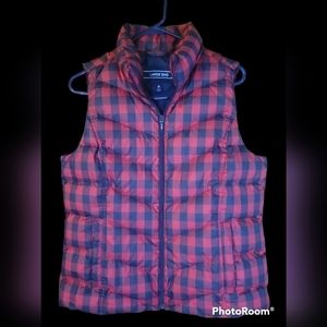 LANDS END NAVY & RED BUFFALO PLAID DOWN FILLED PUFFER VEST SIZE‎ MED 8-10